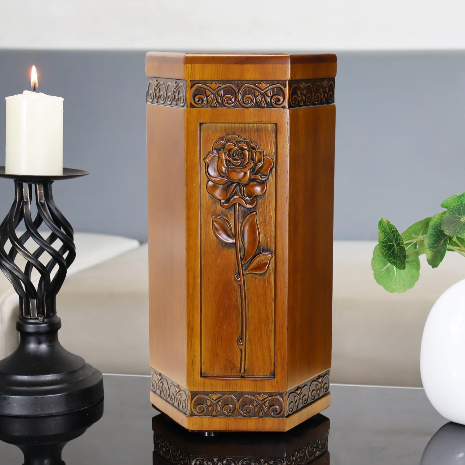Cremation Urn for Human Ashes - Hand Engraved Rose Design