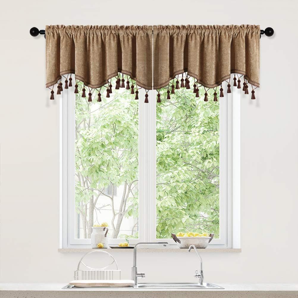 ELKCA Double-Sided Chenille Valance for Kitchen and Living Room