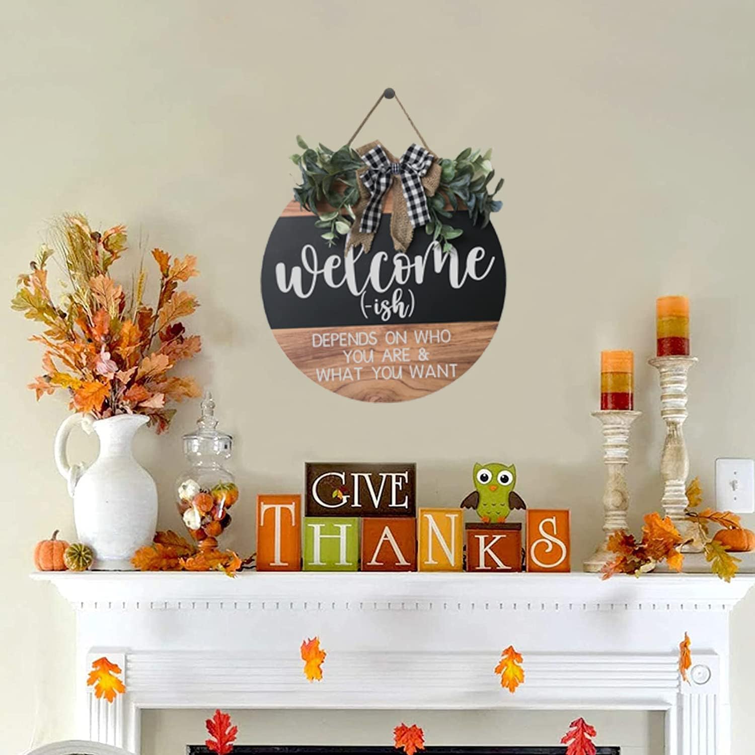 Welcome Sign Front Door Decor 12 Inch Wood Wreath