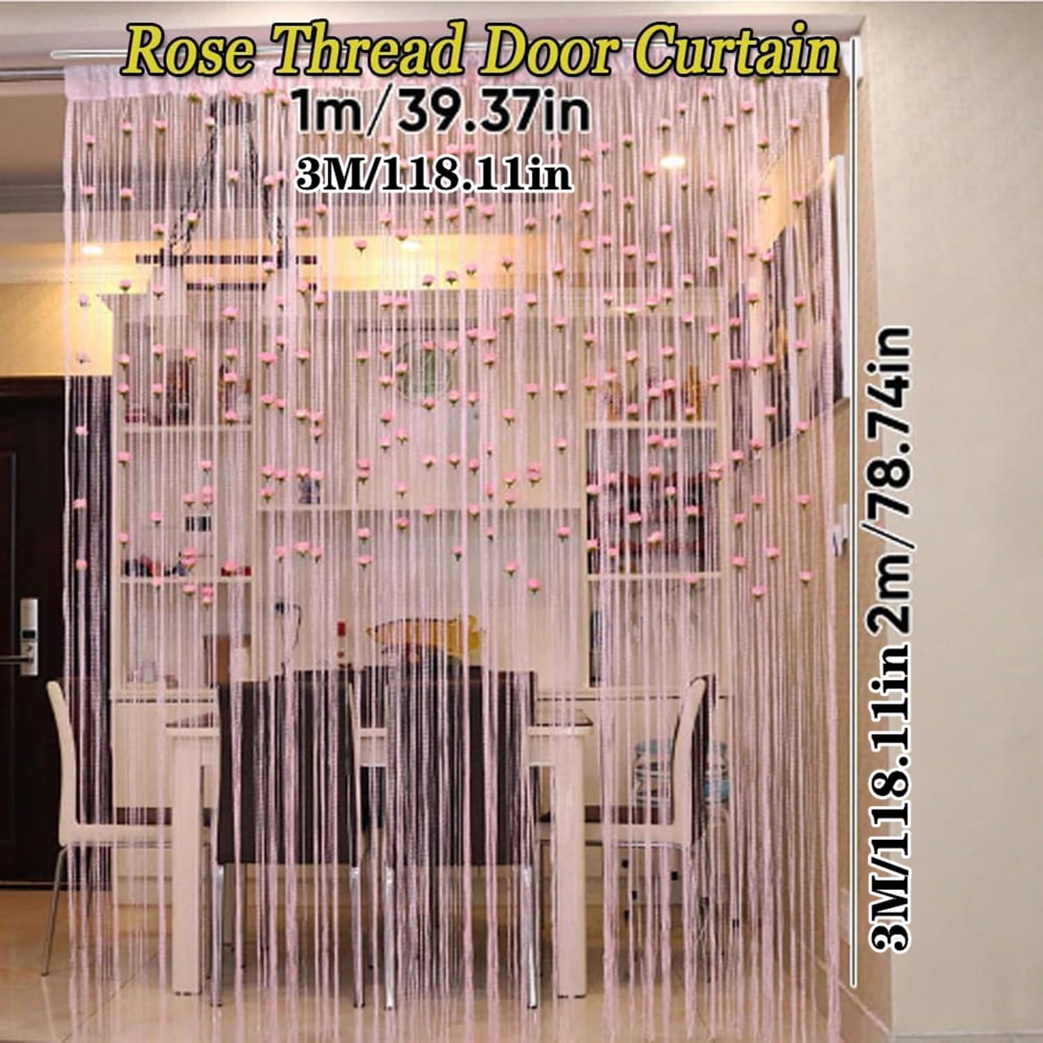 Rose Thread Door Curtain with Decorative Roses