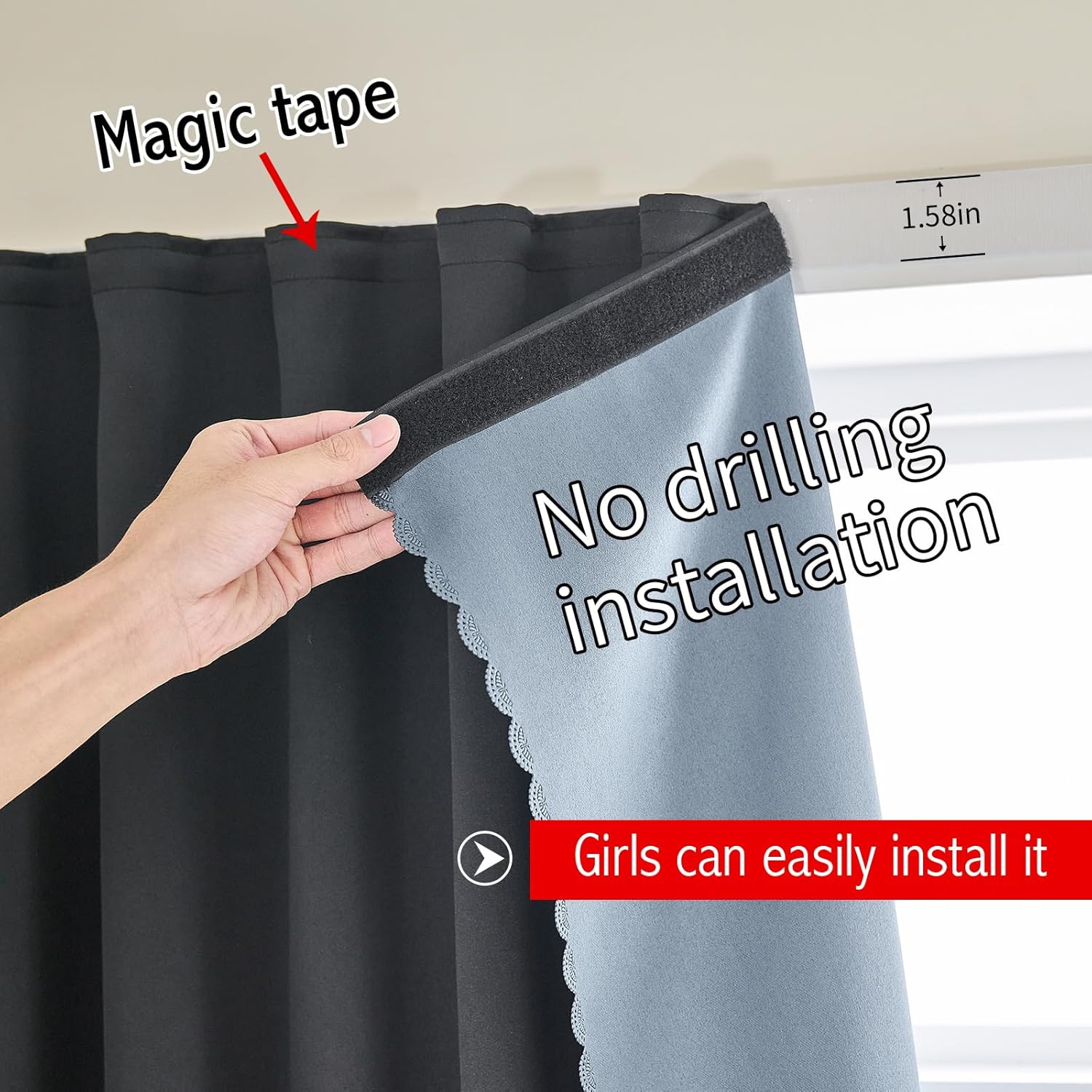 AJAZZ Self Adhesive Portable 100 Blackout Curtains 1-Pack