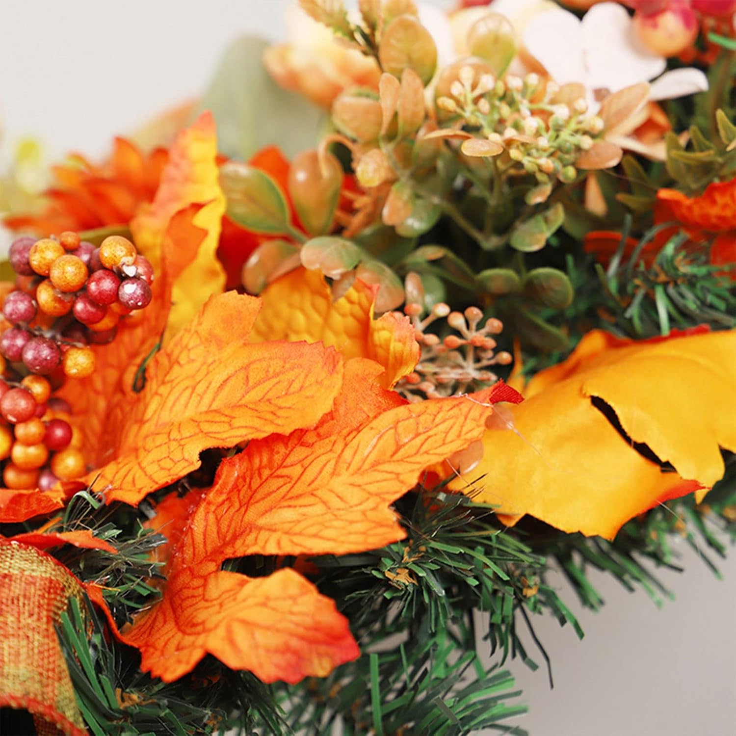 Harvest Teardrop Wreath with Light Fall Decor