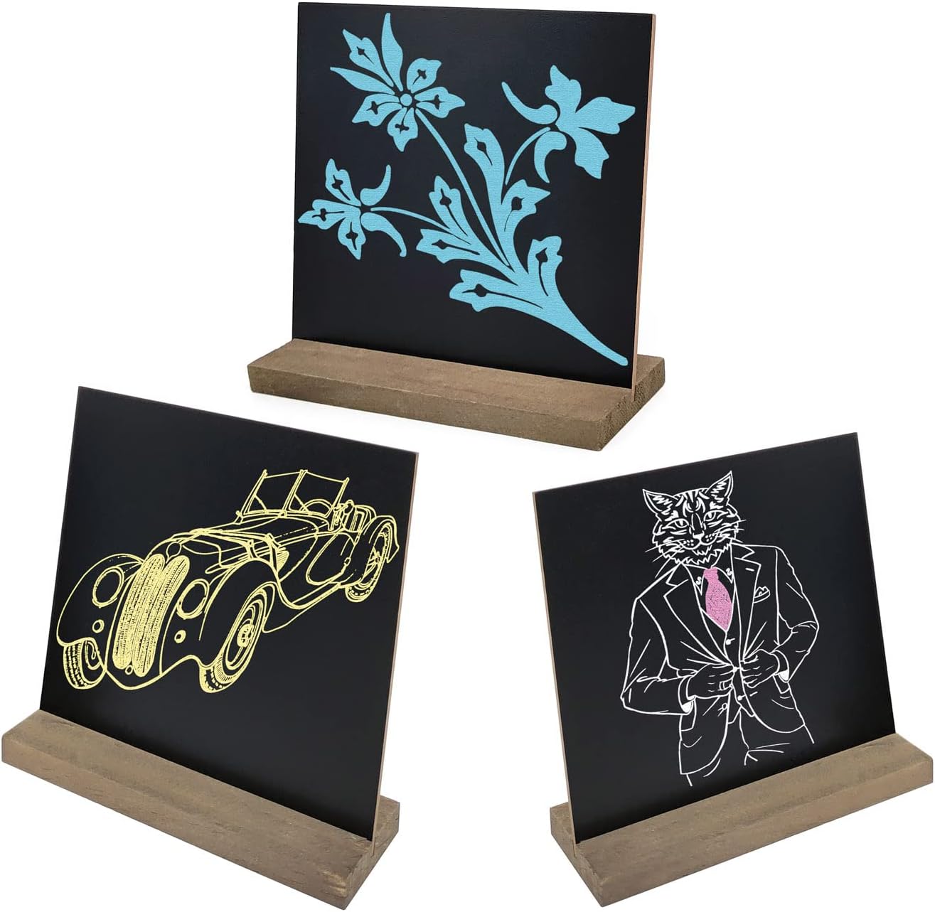 3 Piece 5x6 Inch Mini Chalkboard Signs with Wood Stands