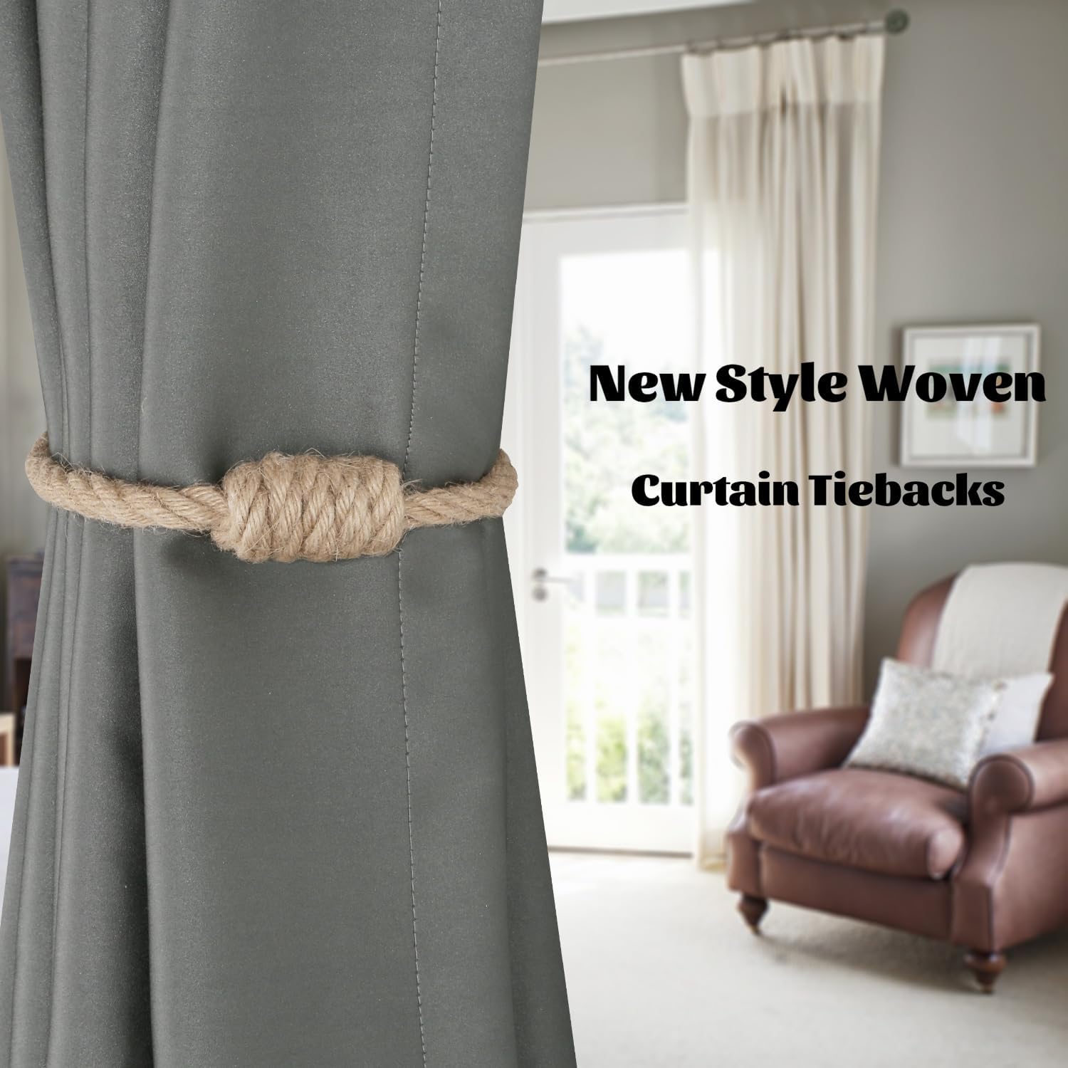 BEL AVENIR Magnetic Jute Curtain Tiebacks 2 Pack