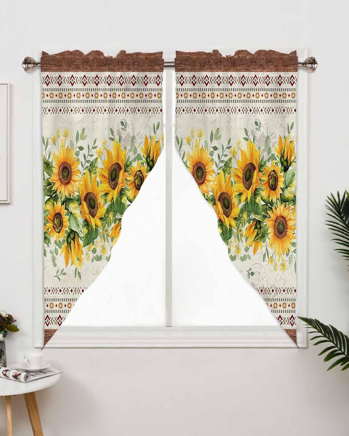 Sunflower Brown Swag Curtains Valance for Kitchen Windows