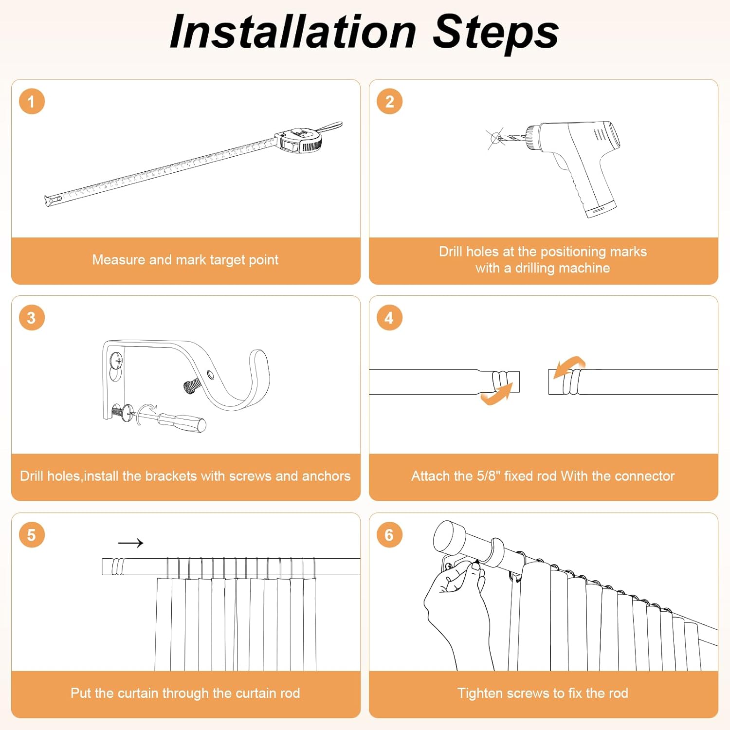 OLV 2 Pack Gold Adjustable Curtain Rods for Windows 48-84 Inch