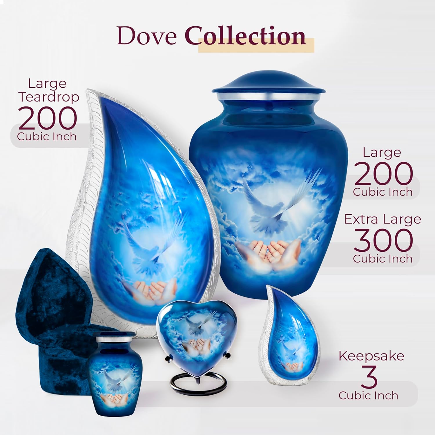 Trupoint Memorials Blue Dove Urn with Stand Set of 4