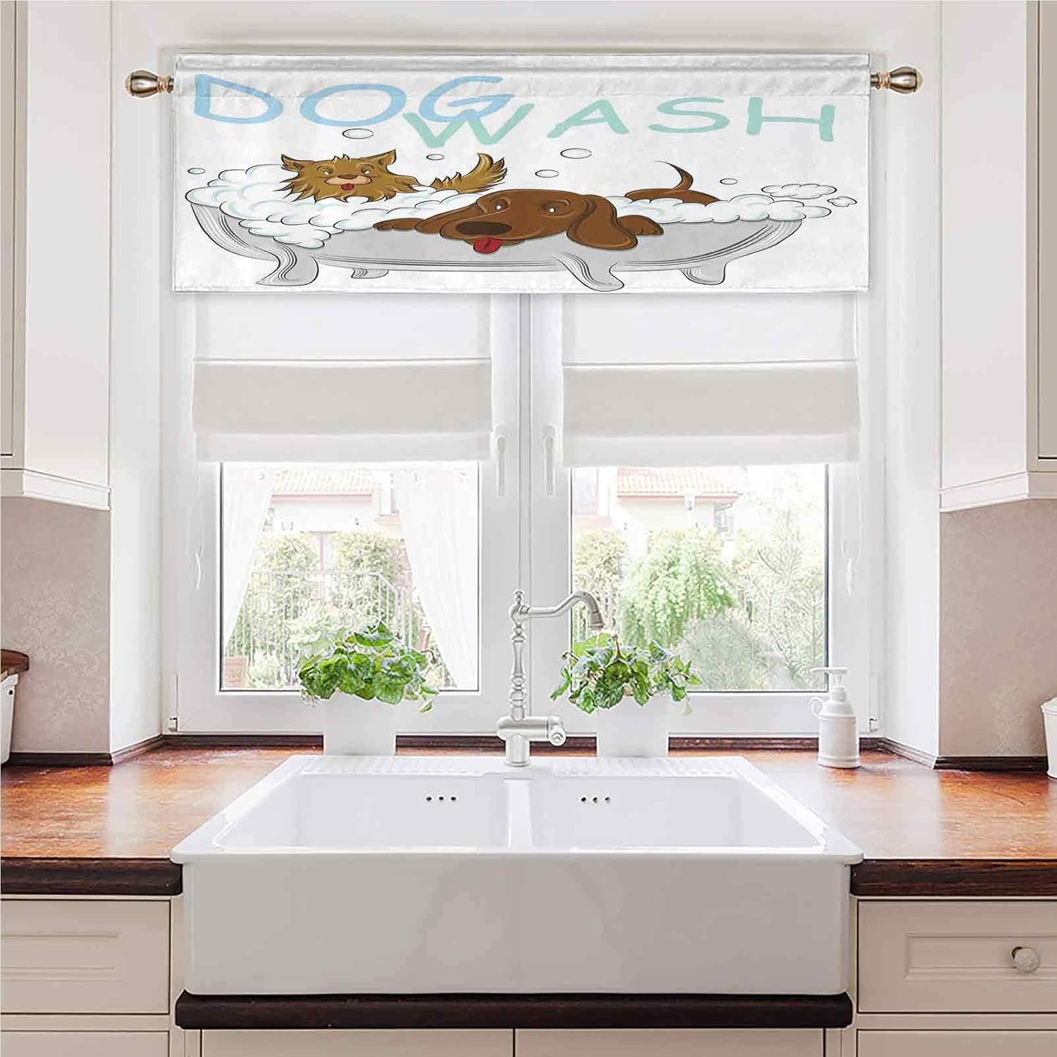 Valance Curtains 36x18 Playful Dogs Grooming Cute Pets Theme Rod Pocket