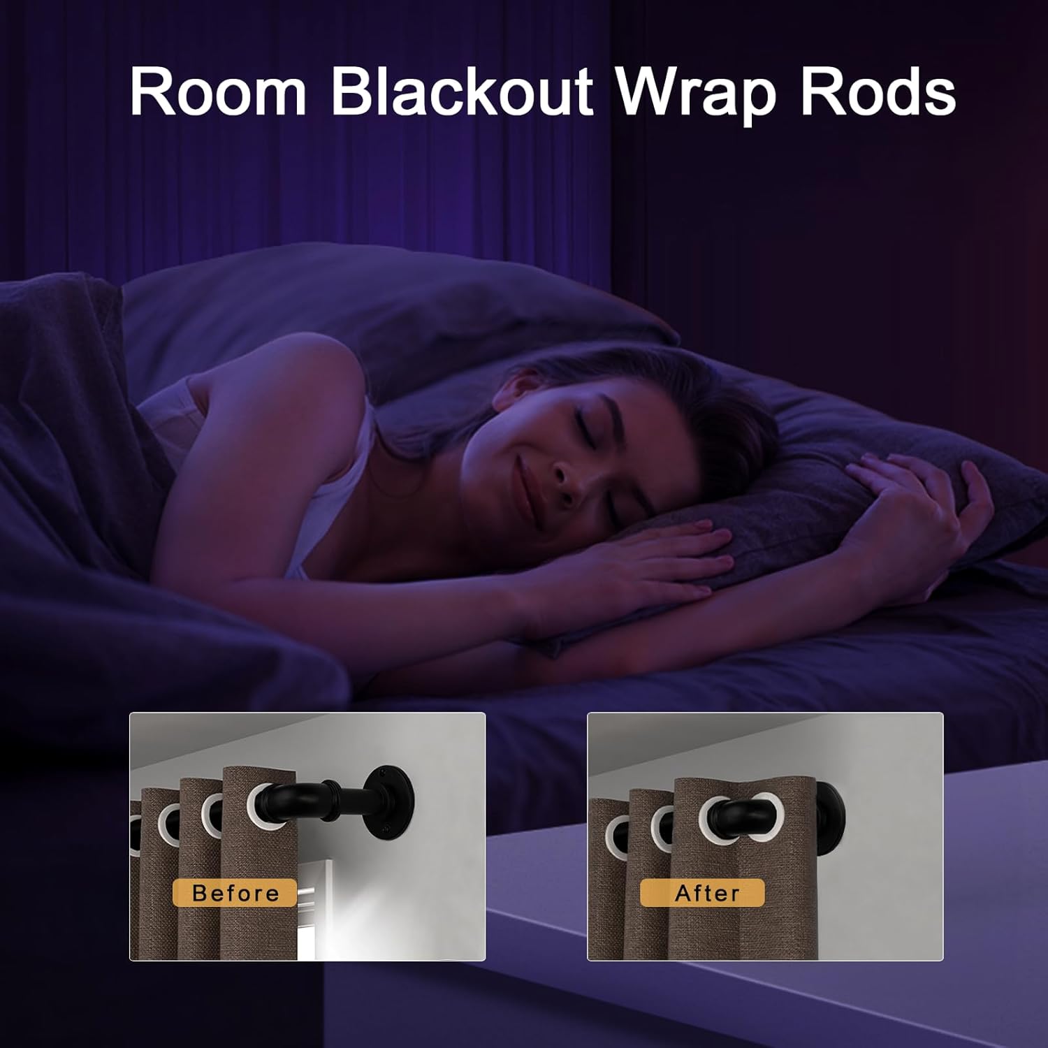 Industrial Curtain Rods 18-120 Inch Adjustable Blackout Rod with Wrap Around Design