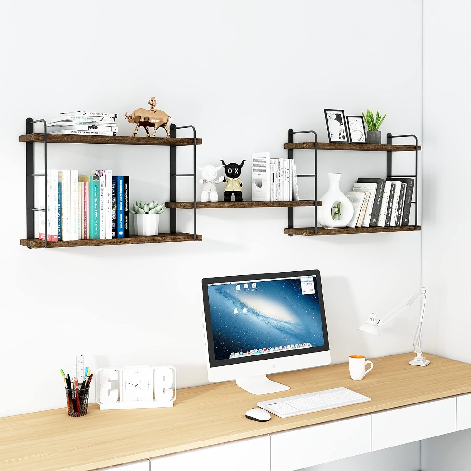 MXCSE Floating Shelves 5pc Brown Wall Mount