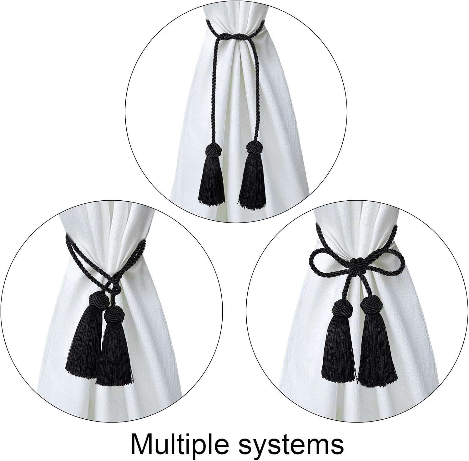 Black Curtain Tiebacks with Tassels Holdbacks