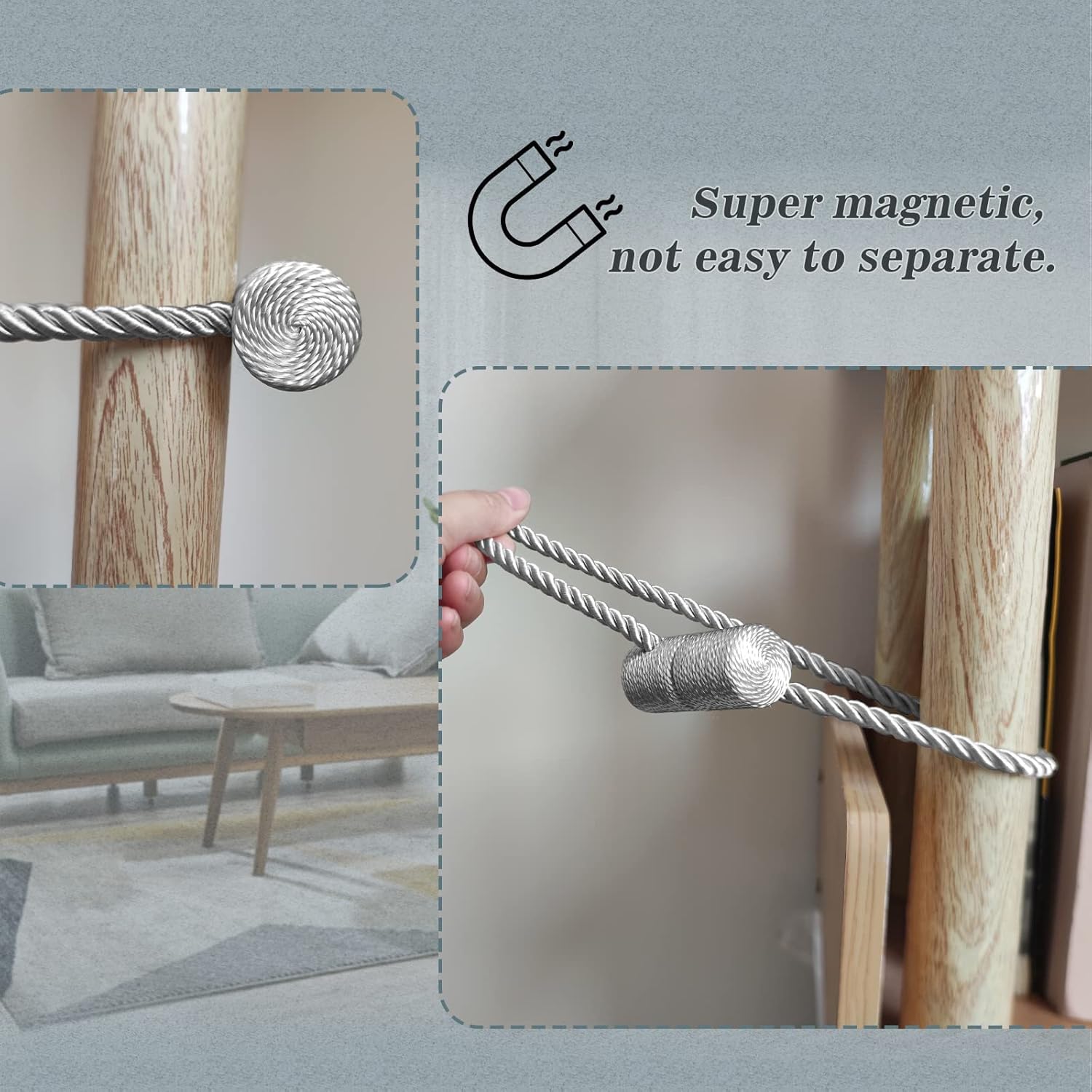 Hion Magnetic Curtain Holdbacks Grey 4 Pack