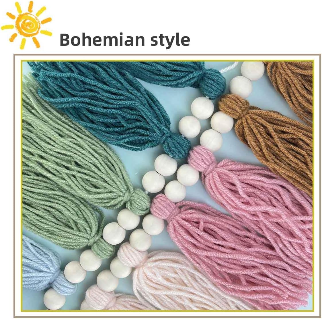Rainbow Boho Tassel Wall Hanging with Wood Beads