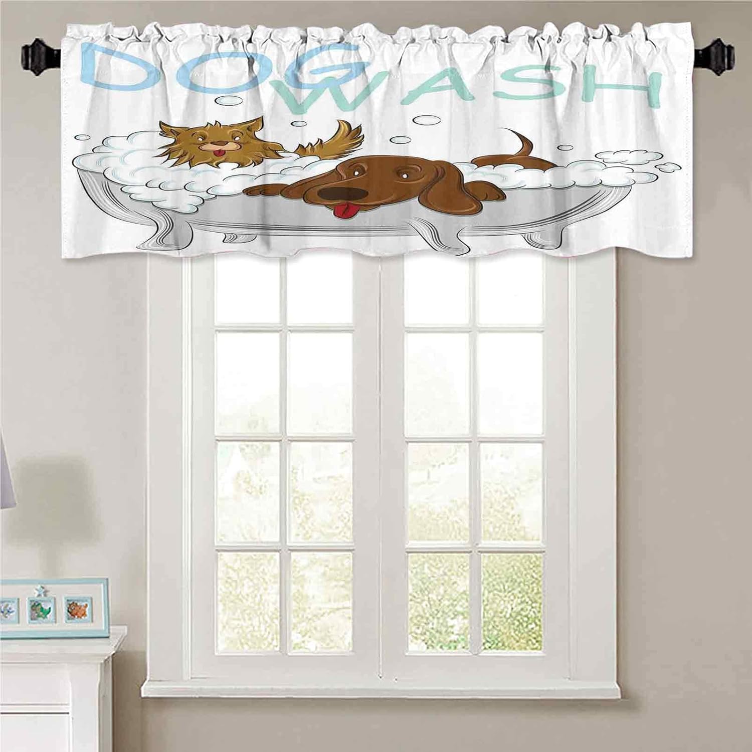 Valance Curtains 36x18 Playful Dogs Grooming Cute Pets Theme Rod Pocket