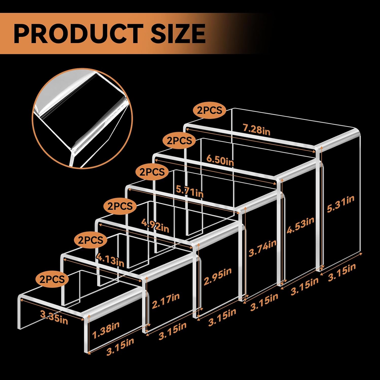 12 Pcs Acrylic Display Risers 2 Sets for Jewelry and Perfume Showcase