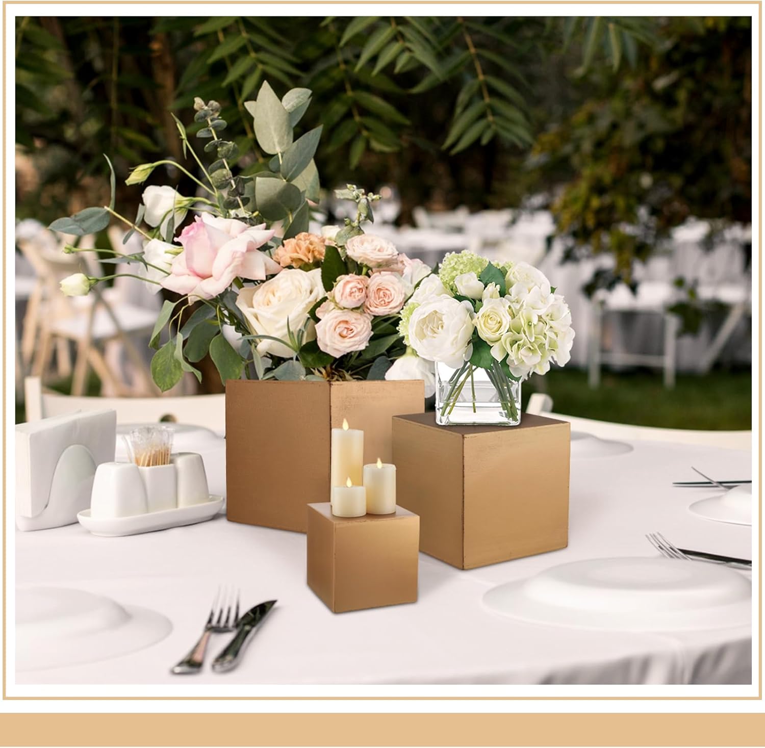BBTO 6 Pcs Wooden Gold Buffet Risers Display Set