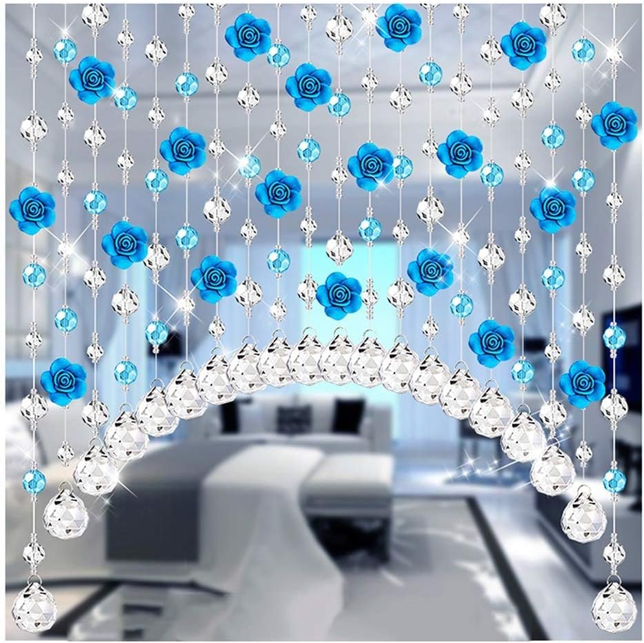 Beaded Door Curtains with Crystal Beads - 45 Strands Blue