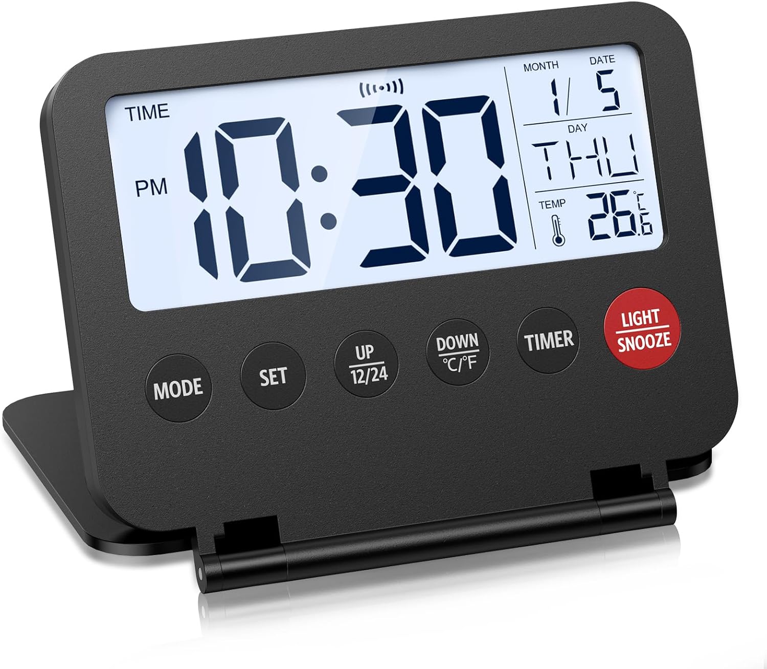 Olipiter Foldable Alarm Clock with Backlight and Temperature Display