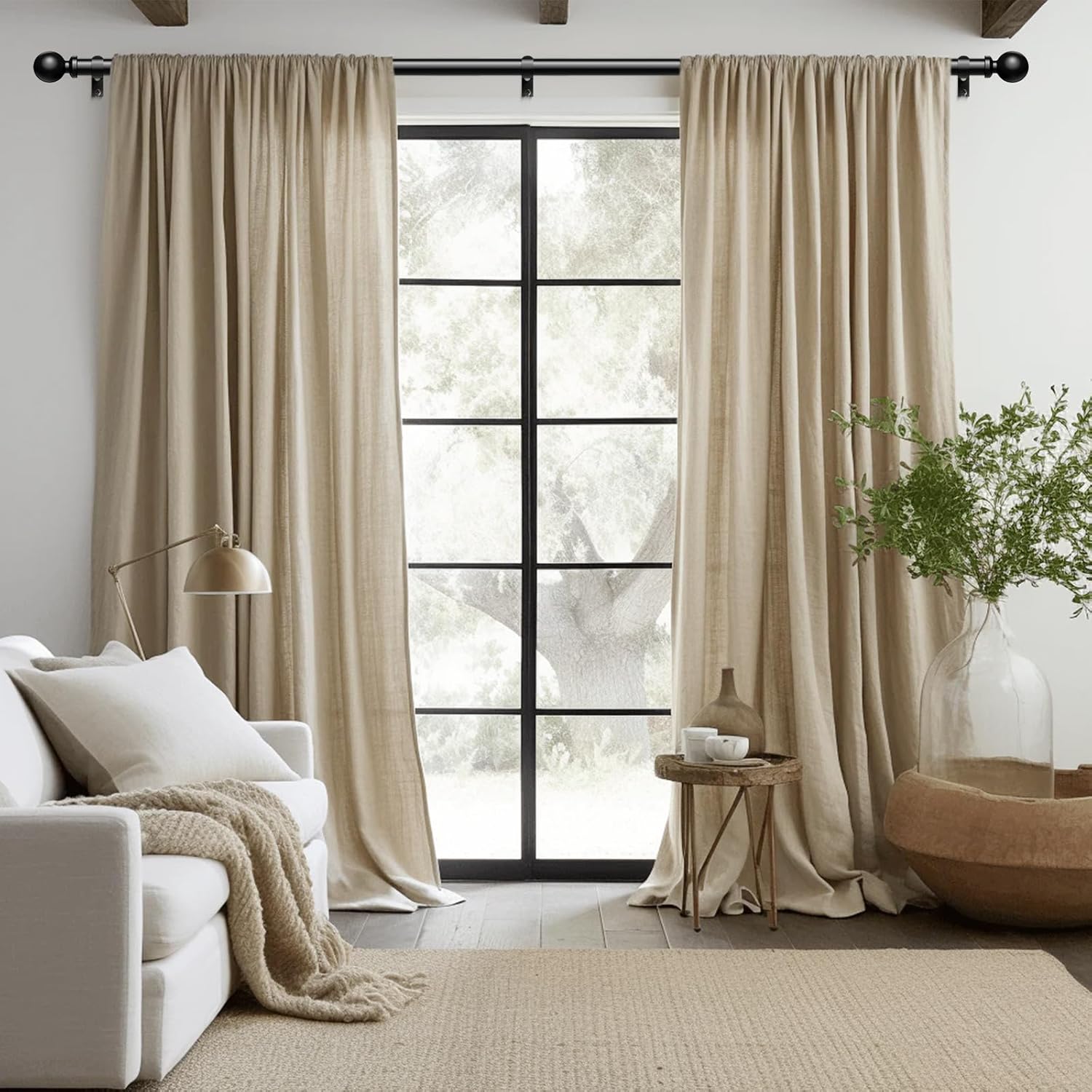 2 Pack Black Curtain Rods 48 to 84 Inch Adjustable Heavy Duty
