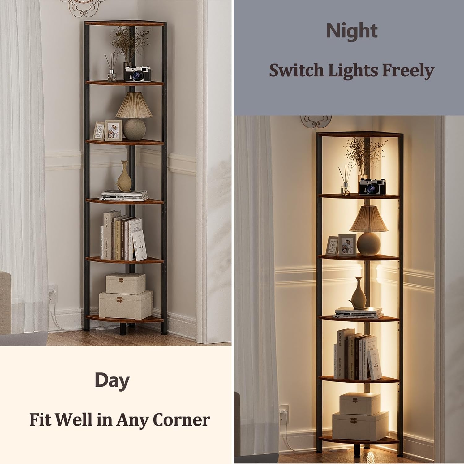 Furnulem 6 Tier Corner Shelf with LED Light