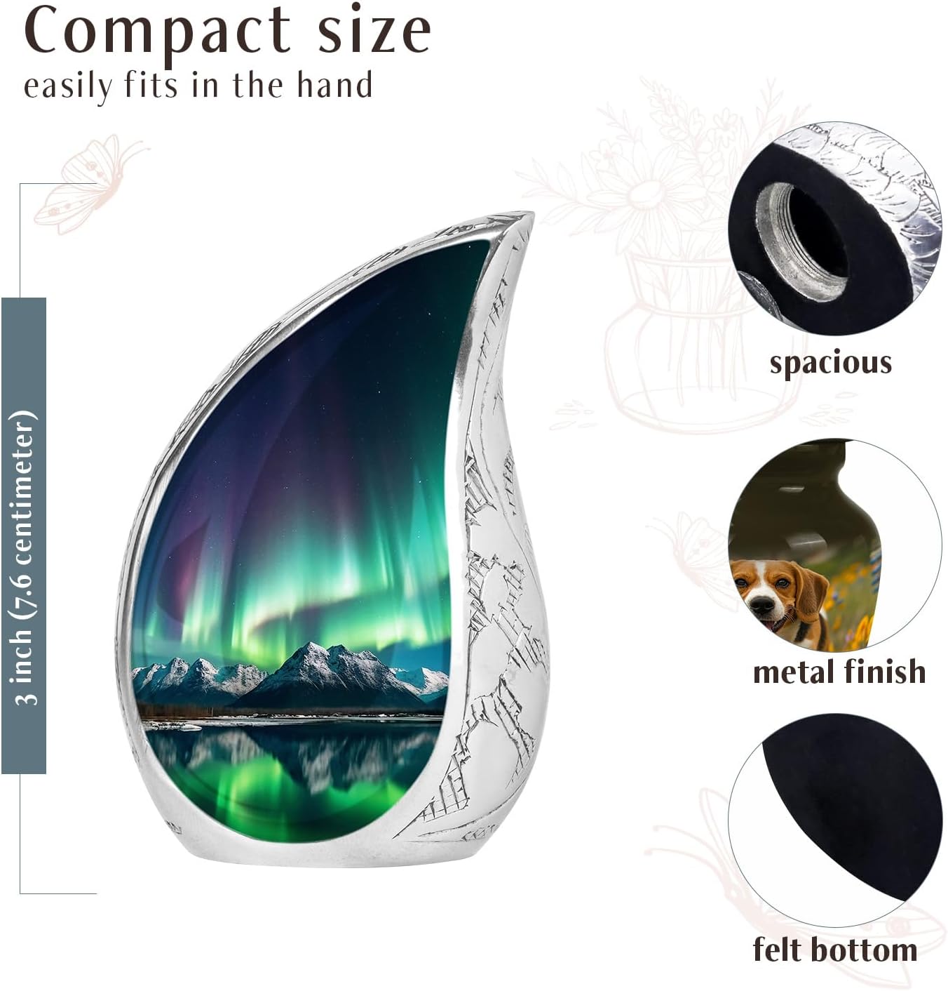 Aluminum Adult Urn - Aurora Borealis Pattern - Green Purple - 3 Inch
