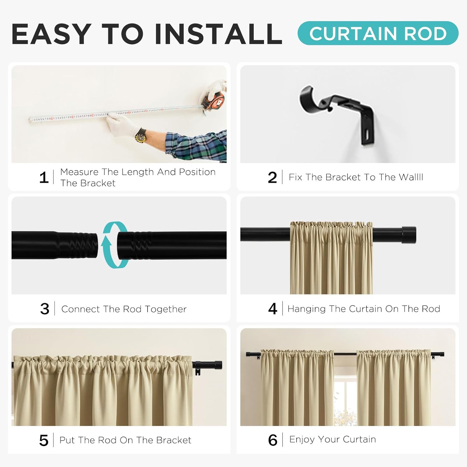 Joydeco Adjustable Curtain Rods 32-120 Inches 1 Inch Diameter