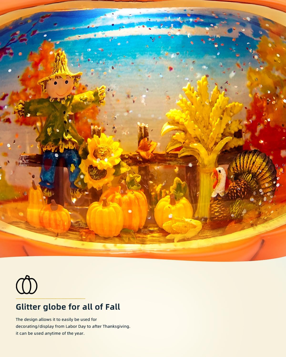 HOLYHOM Fall Decor Lighted Pumpkin Snow Globe