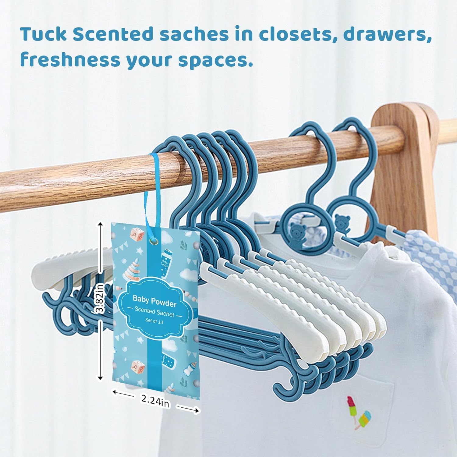 SCENTORINI Scented Sachets Baby Powder 14 Pack for Drawers Closets Cars