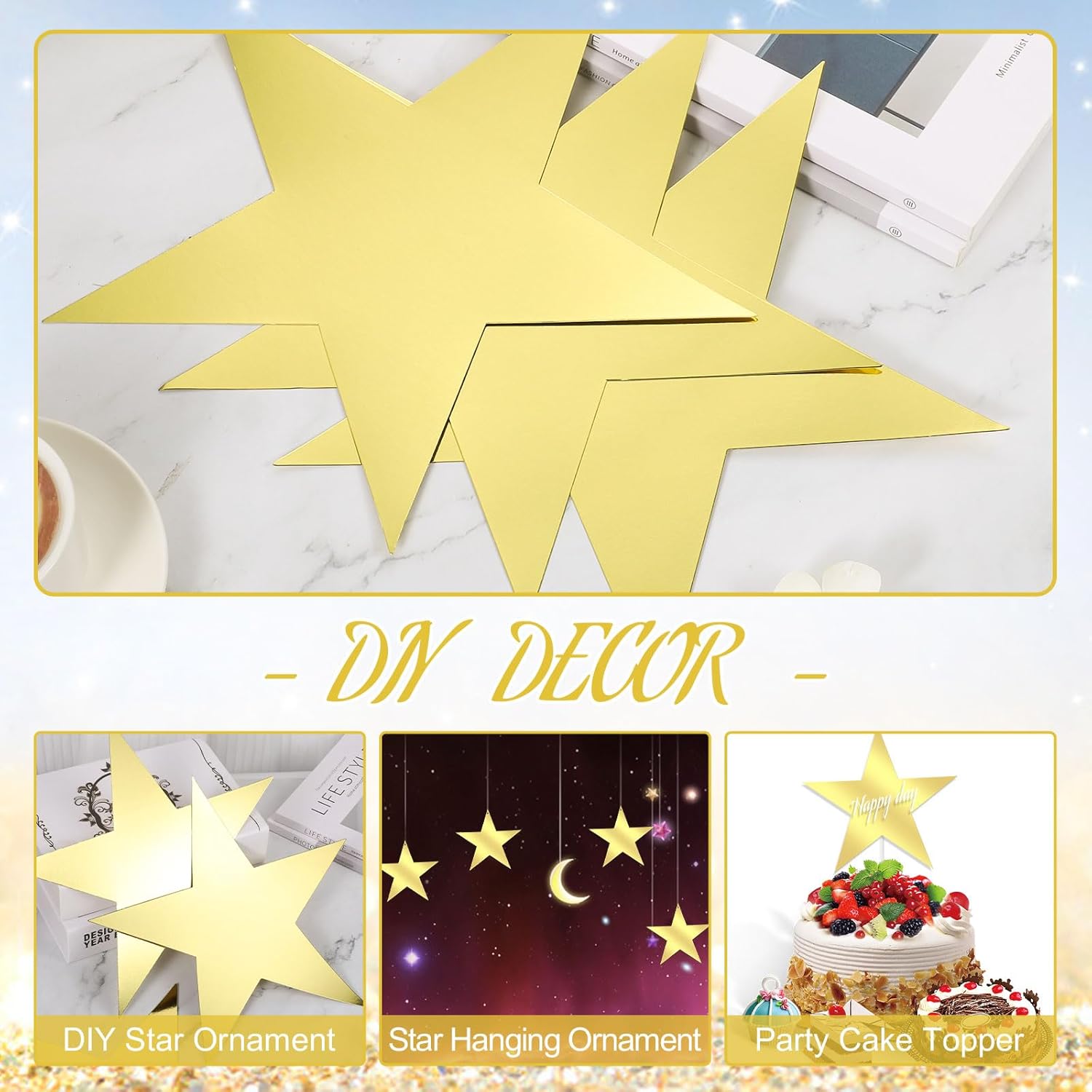 40 Pcs 11 Inch Gold Stars Cutouts for Decor