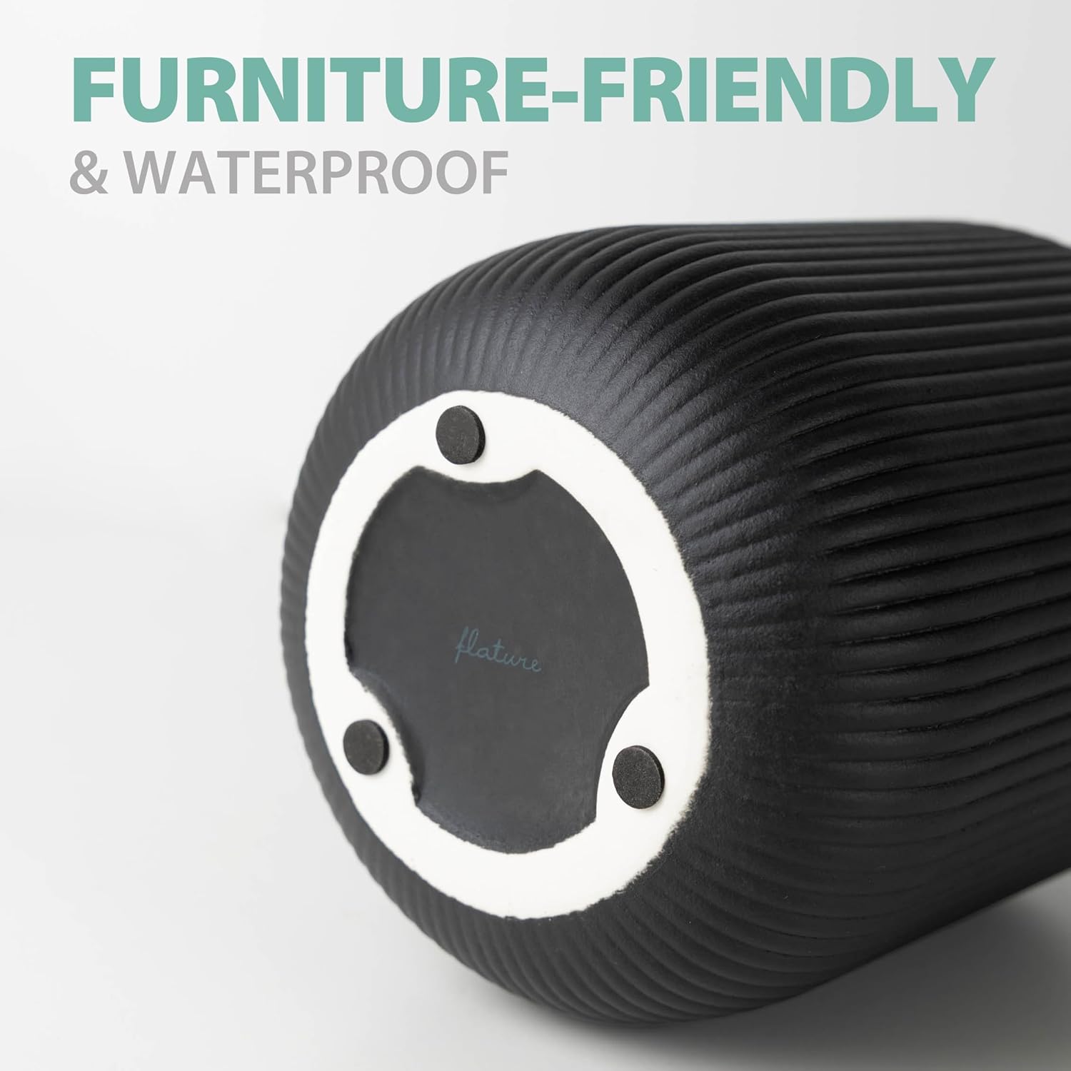 Flature Ceramic Vase with Grooves - Matte Black 20cm Tall
