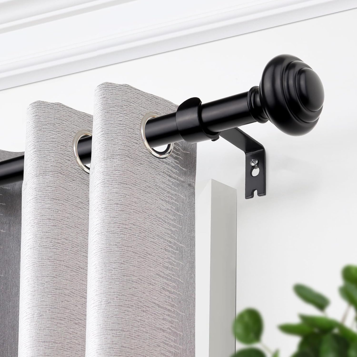 KAMANINA Adjustable Heavy Duty Curtain Rods Black 32-120 Inch Set