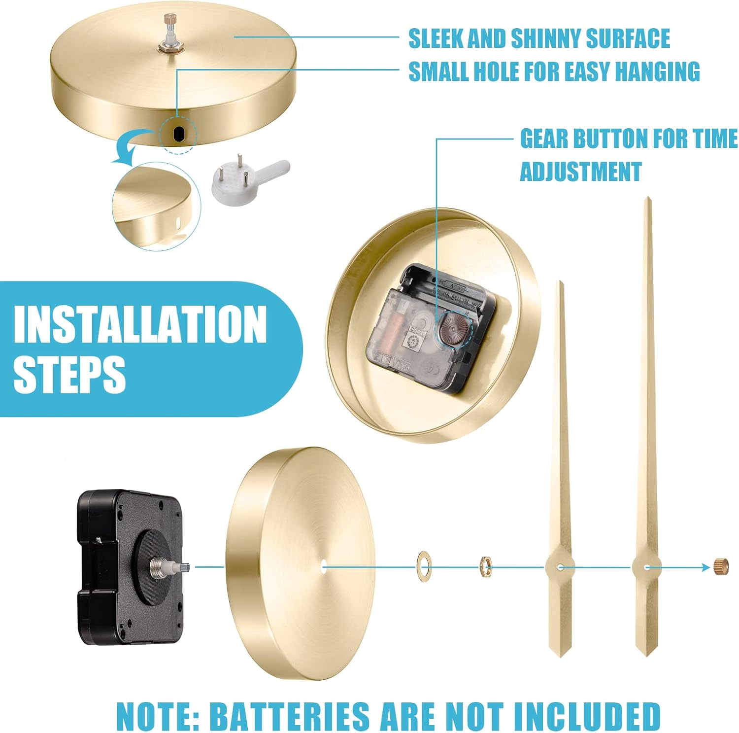 Junkin 3D Wall Clock DIY Kit with Adjustable Size Gold