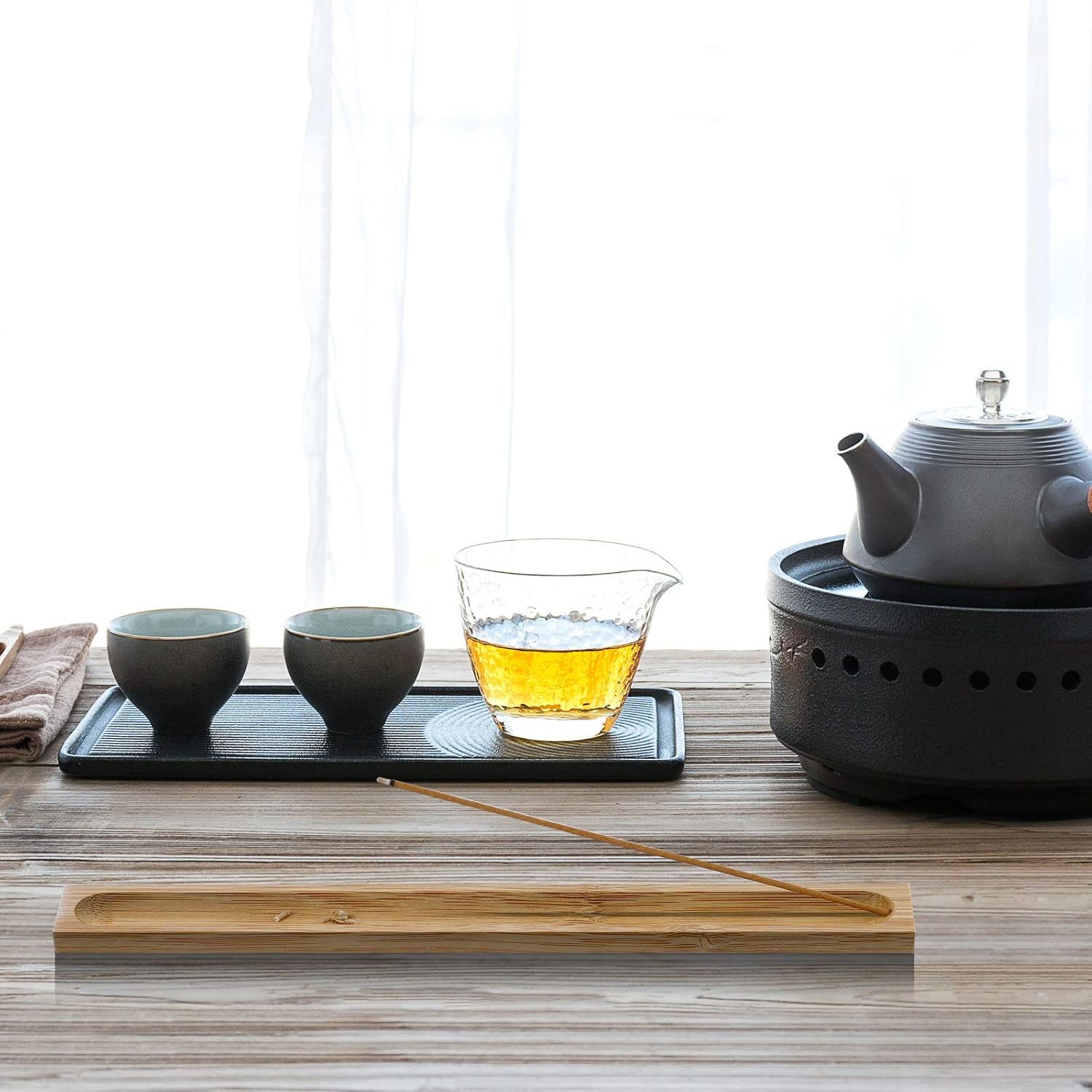 2 Pieces Natural Bamboo Incense Stick Holder with Ash Catcher