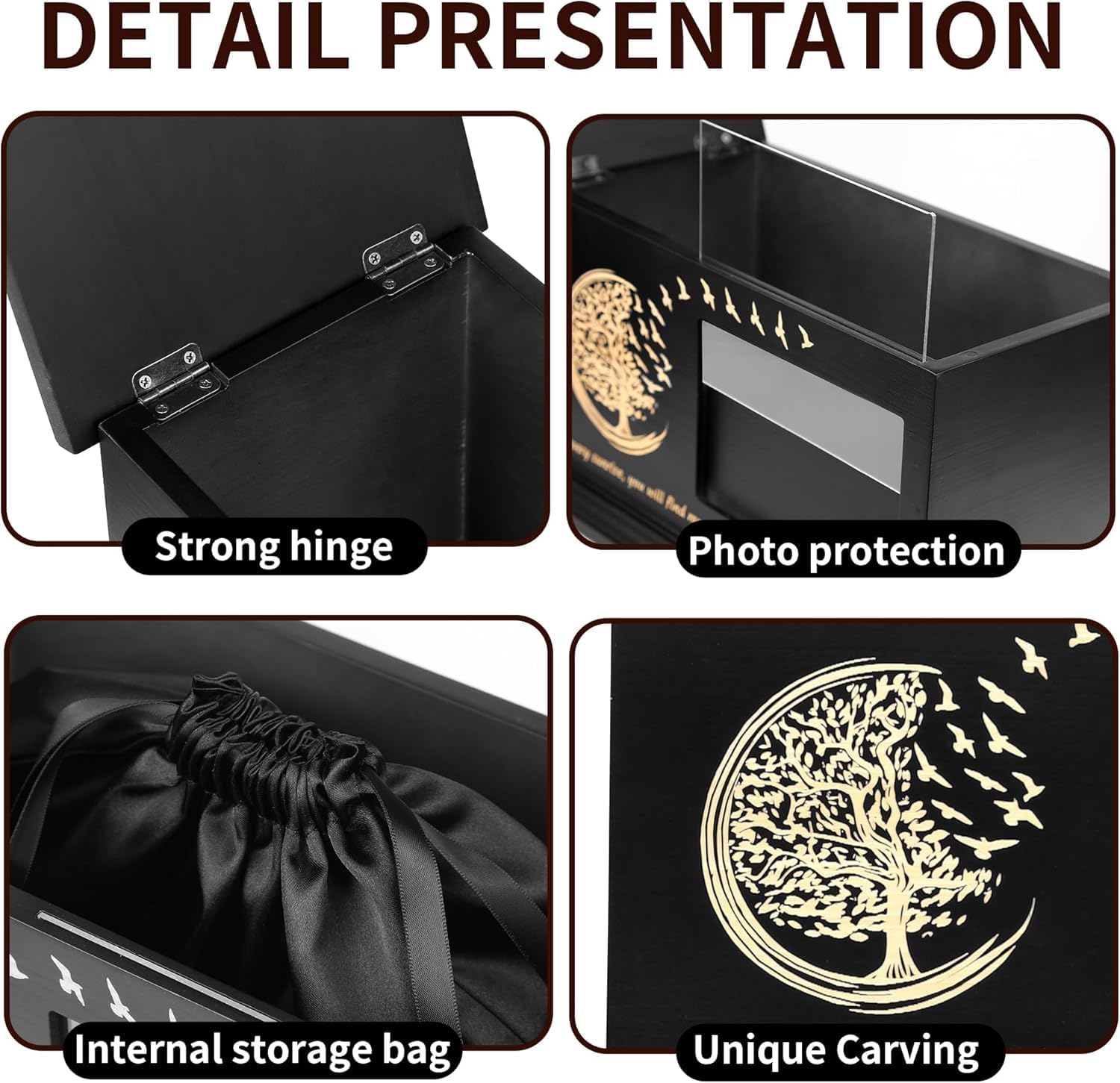 Elegant Wooden Cremation Urn with Photo Frame and Tree of Life Design