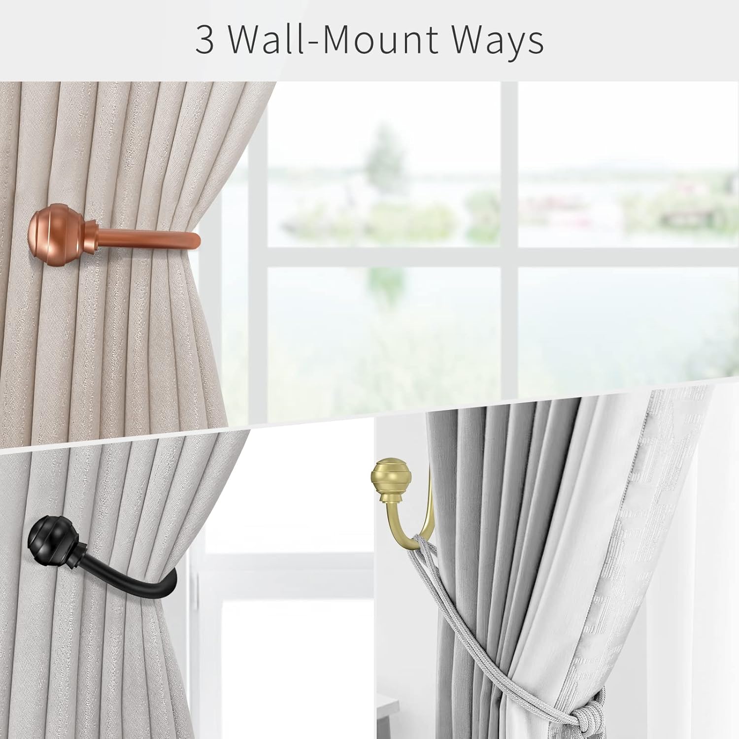 Hion Curtain Holdbacks Black 2pcs for Drapes