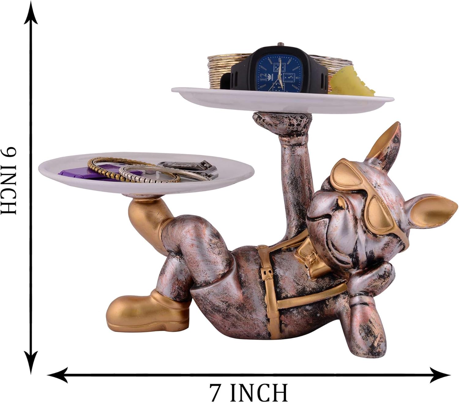 Cute Cool Dog Sculpture with Plate for Home Decor