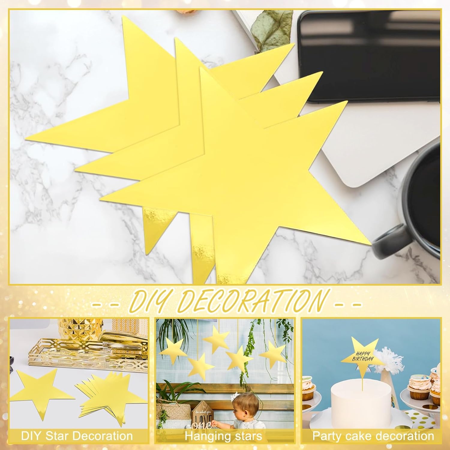 40PCS Gold Star Cutouts 11 Inch Double Printed Decorations