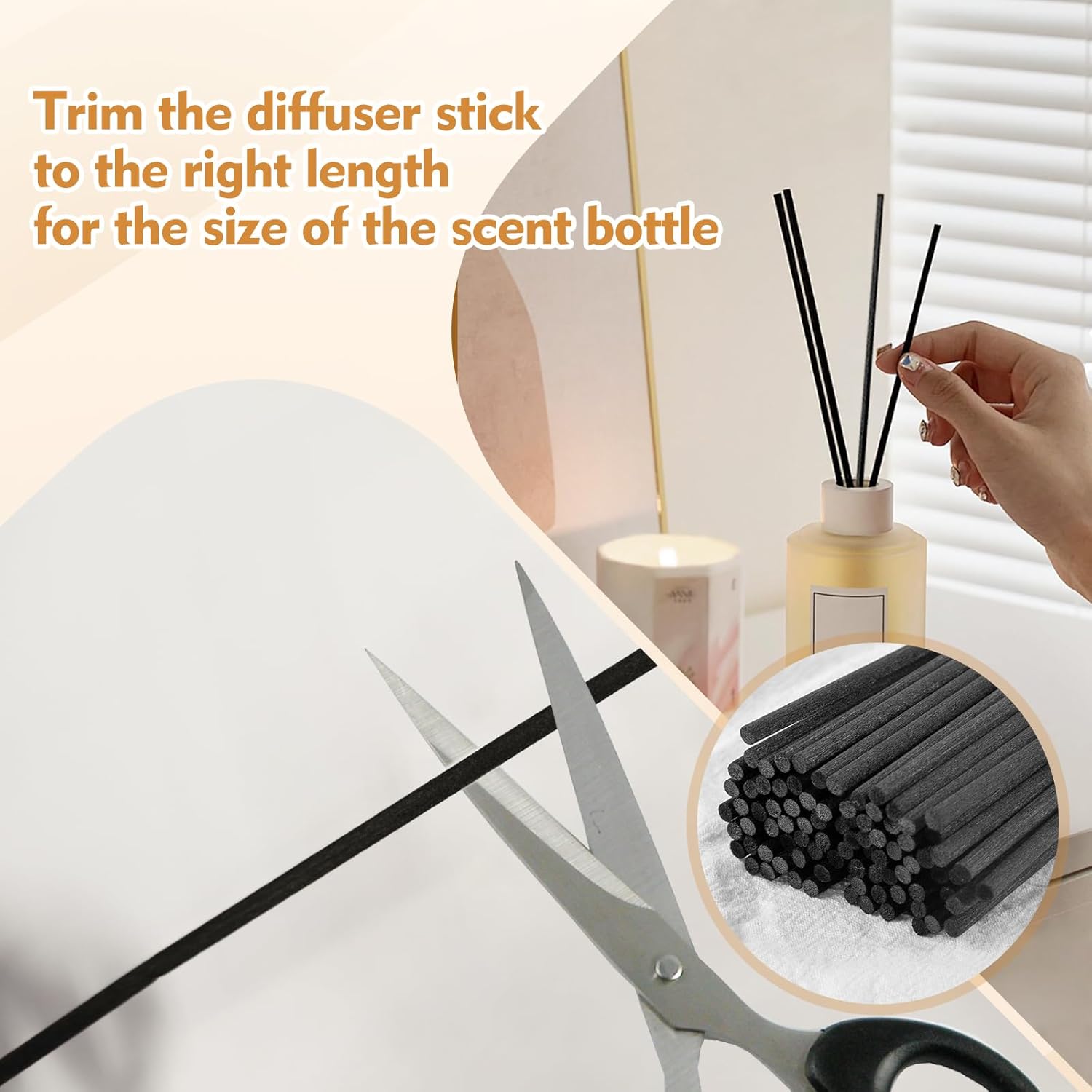 120 Pcs Black Reed Diffuser Sticks for Home Office Spa