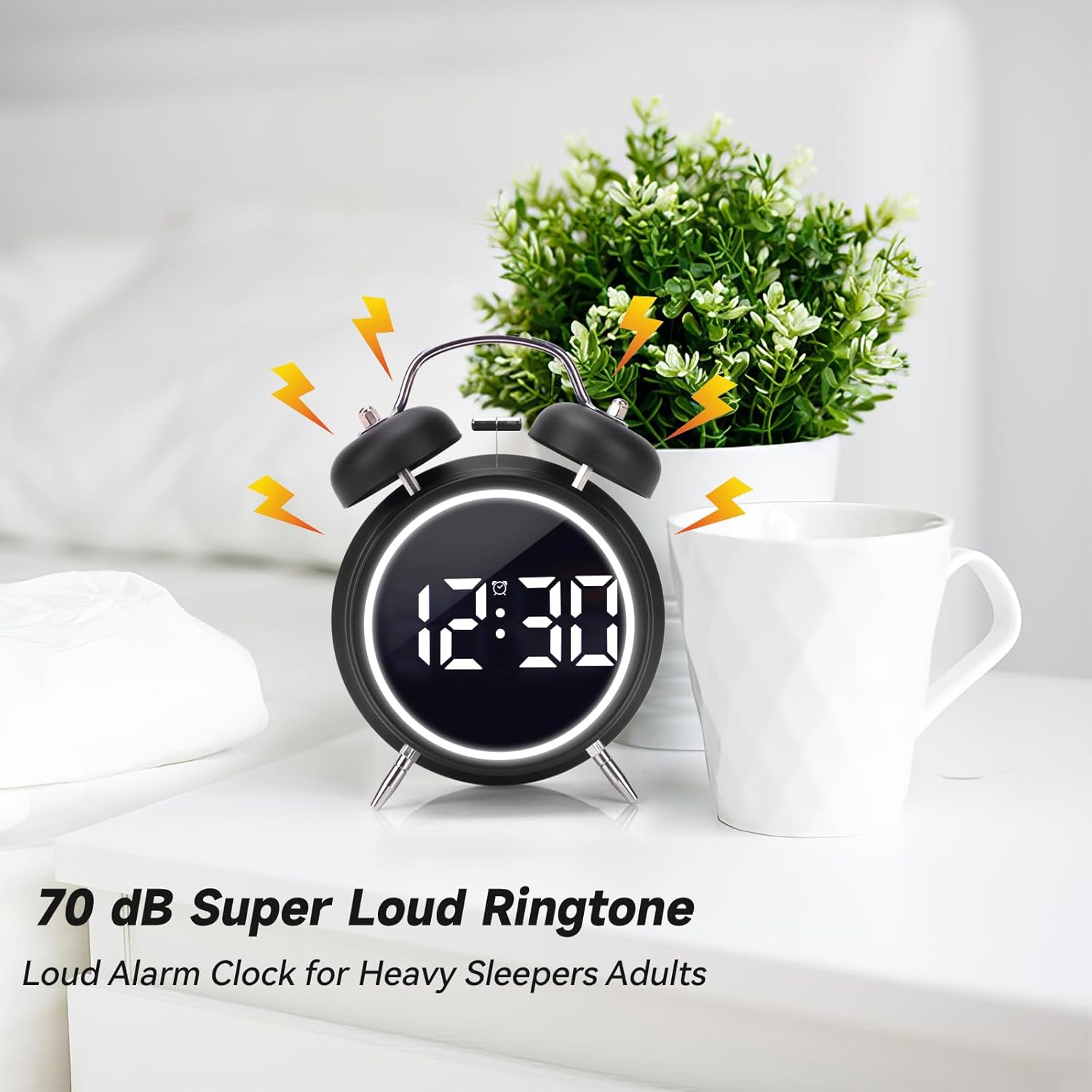 JUSTUP Super Loud Digital Alarm Clock with LED Display and Double Bell