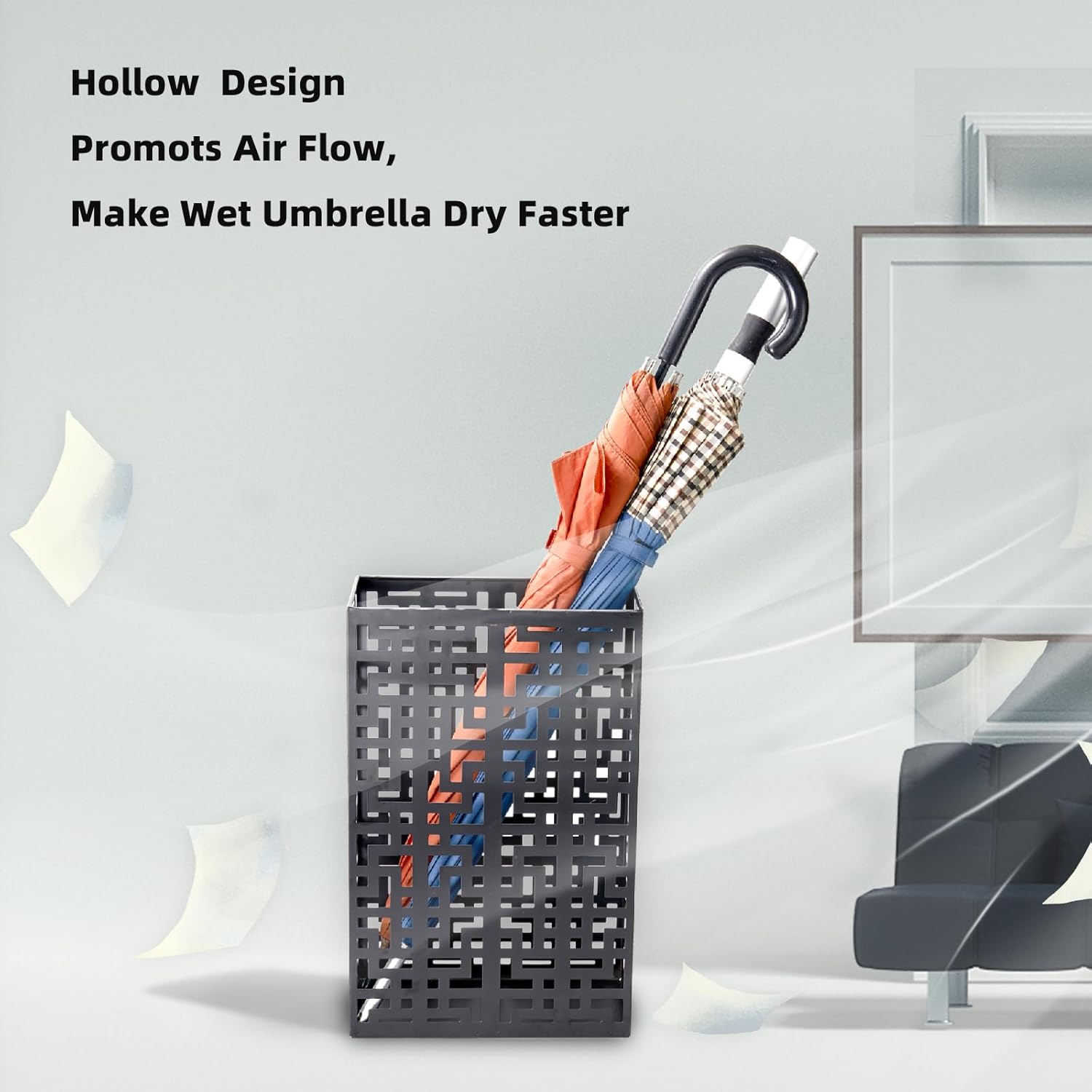 Black Metal Umbrella Stand Rack for Entryway