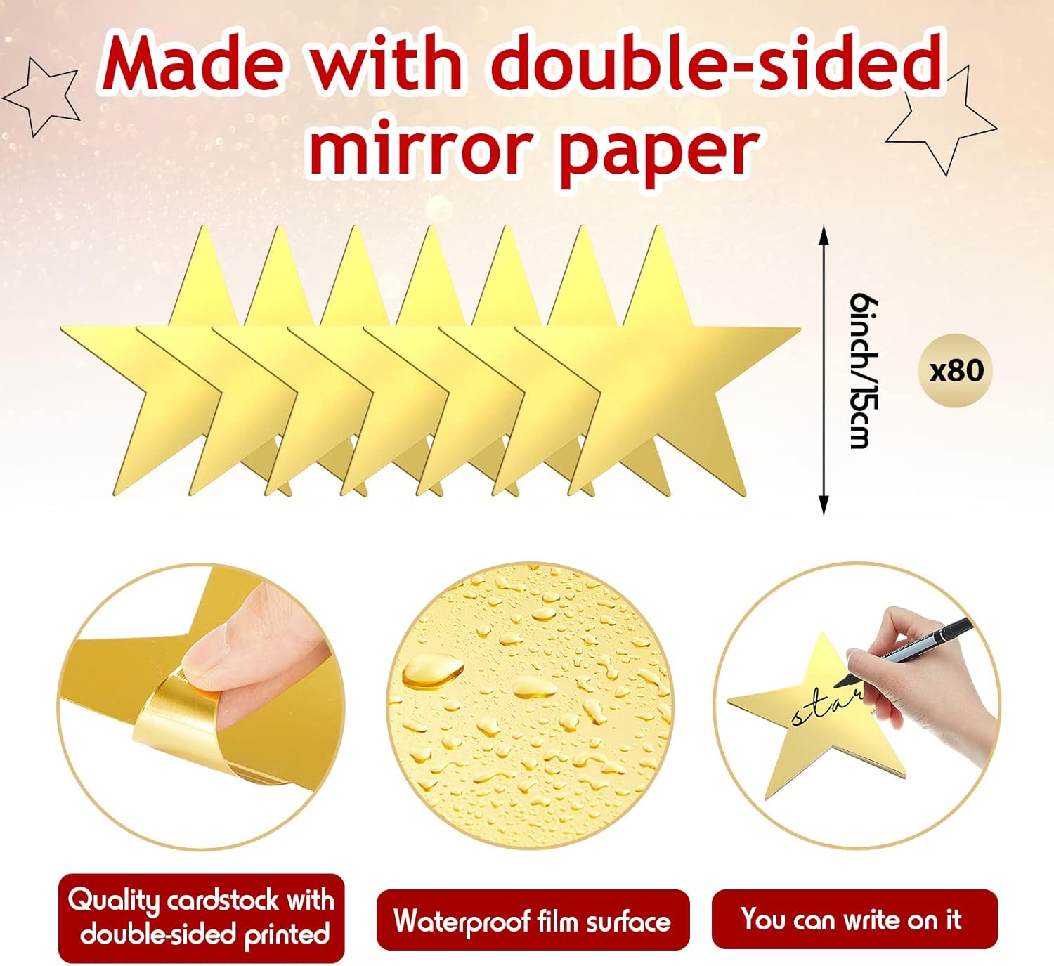 Leinuosen 80 pcs 6 Inch Gold Stars Cutouts Decorations