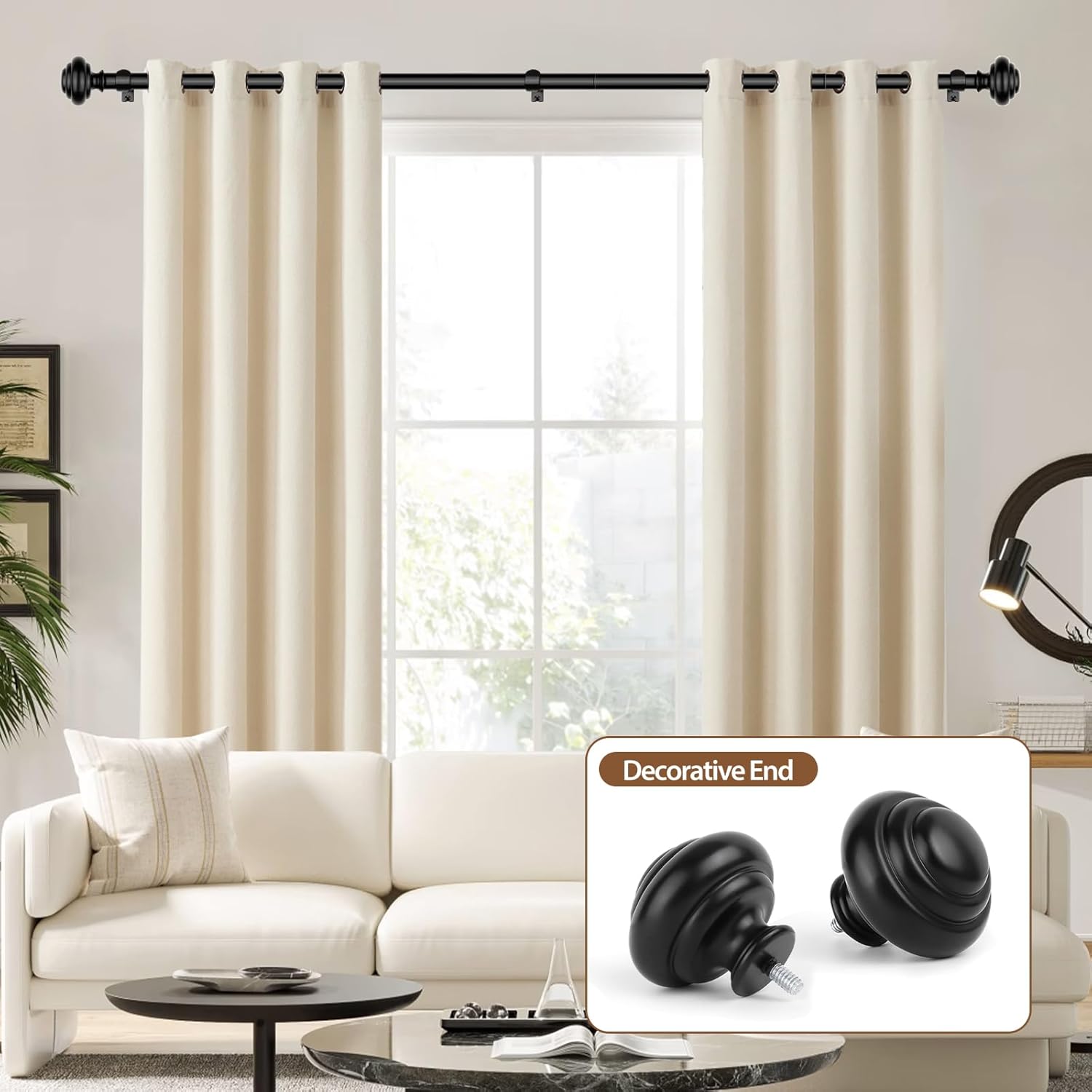 KAMANINA Adjustable Heavy Duty Curtain Rods Black 32-120 Inch Set