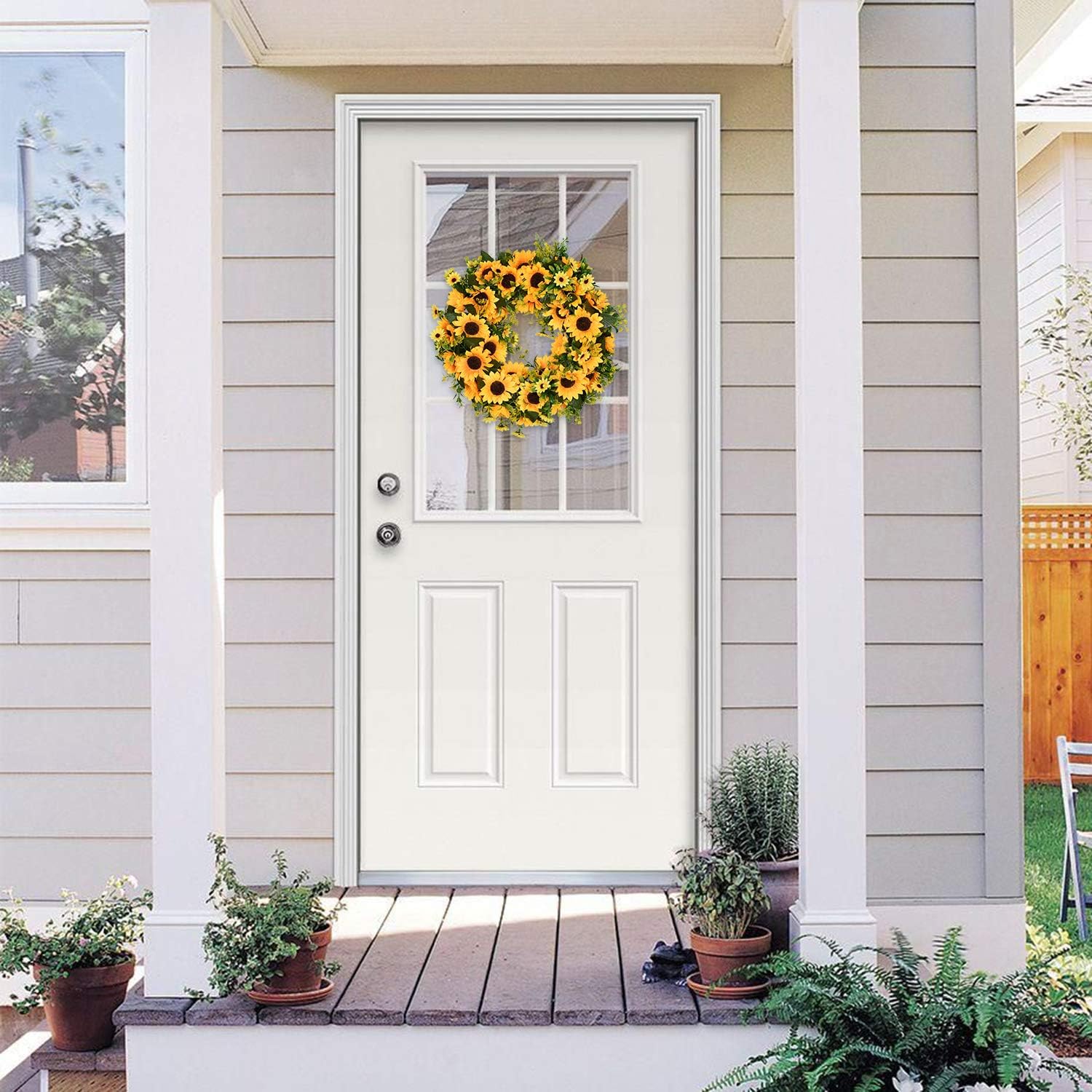 Lvydec Artificial Sunflower Wreath 16 Inch Decorative