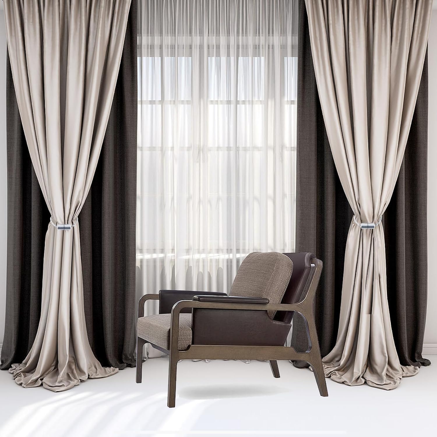 VEAGINS 6 Pack Strong Magnetic Curtain Holdbacks Grey