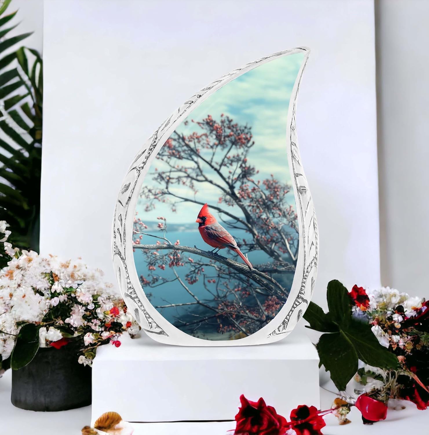 Red Cardinal Urn - 10 Inch Drop Urn for Human Ashes