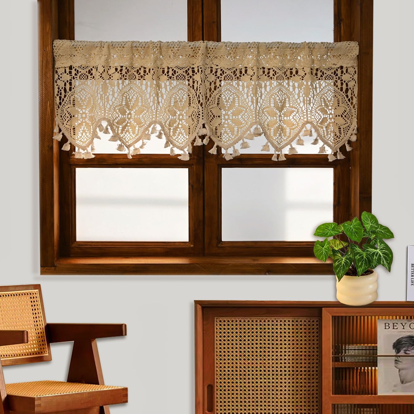 Boho Curtain Valance for Small Windows 47x26