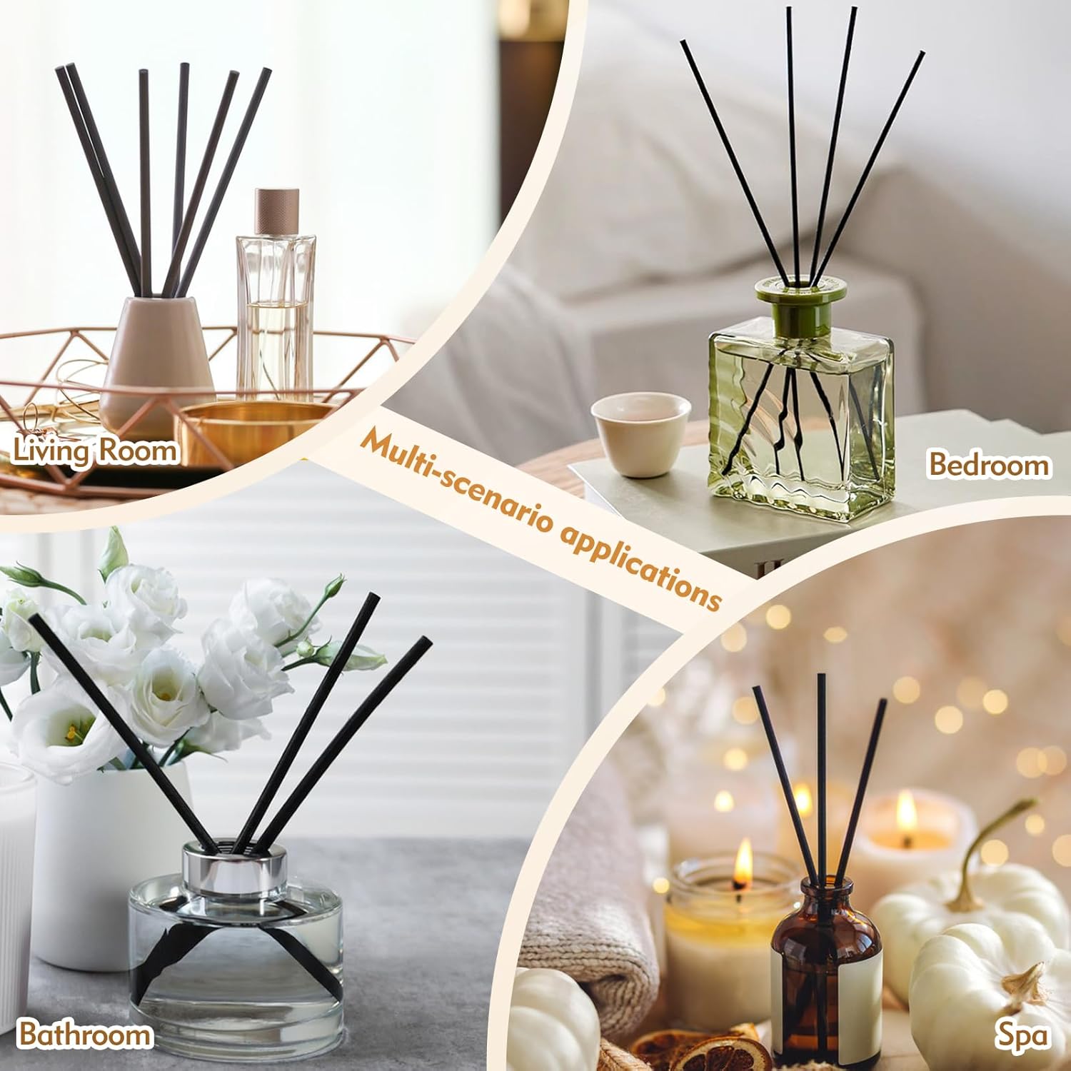 120 Pcs Black Reed Diffuser Sticks for Home Office Spa