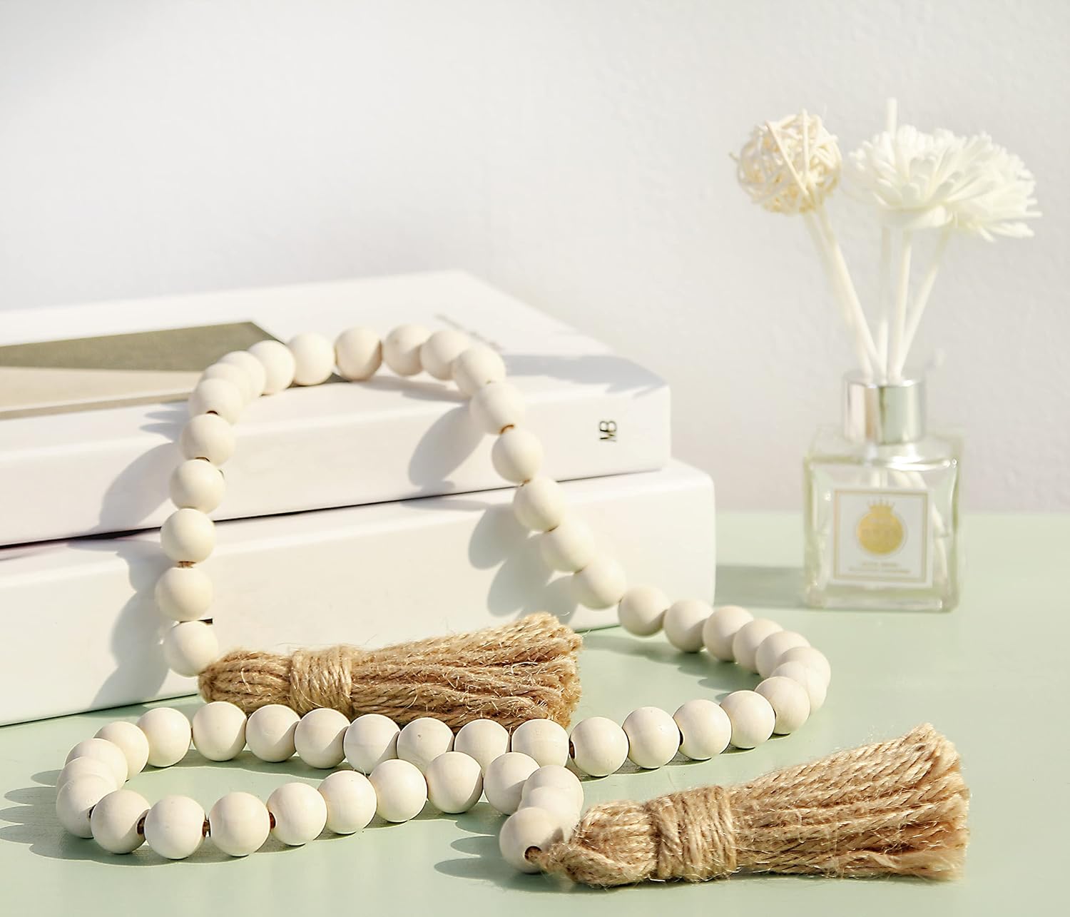Meplait 39 Inch Wood Bead Garland with Tassels
