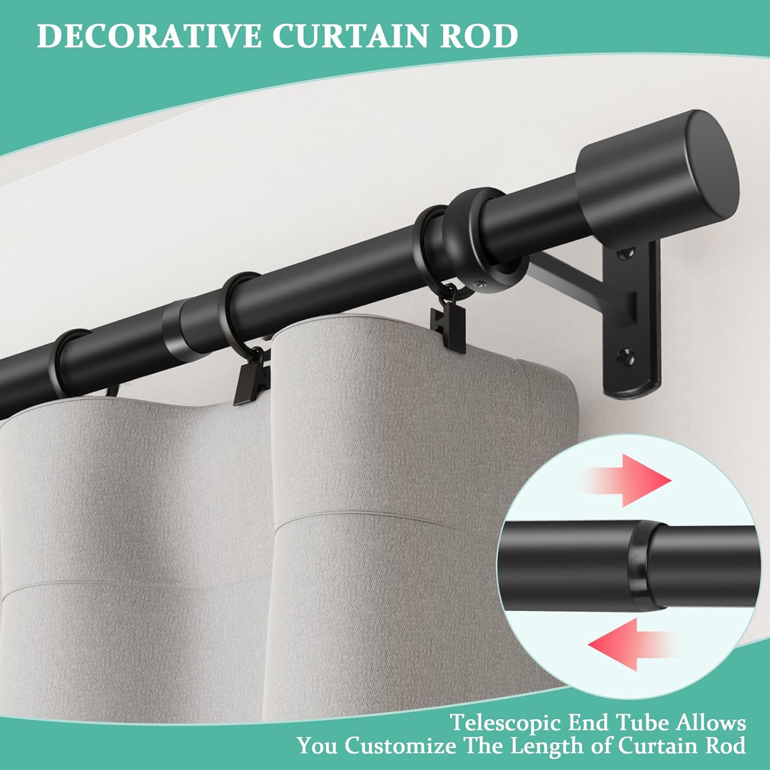 TAOBERFULI Adjustable 1 Inch Black Curtain Rods for Windows
