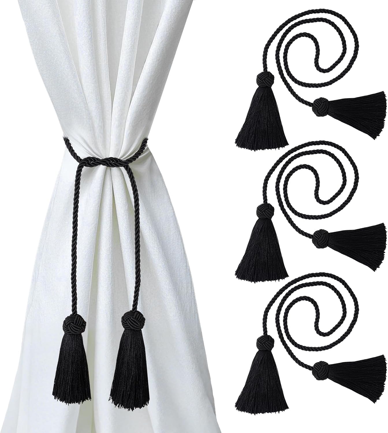 Black Curtain Tiebacks with Tassels Holdbacks